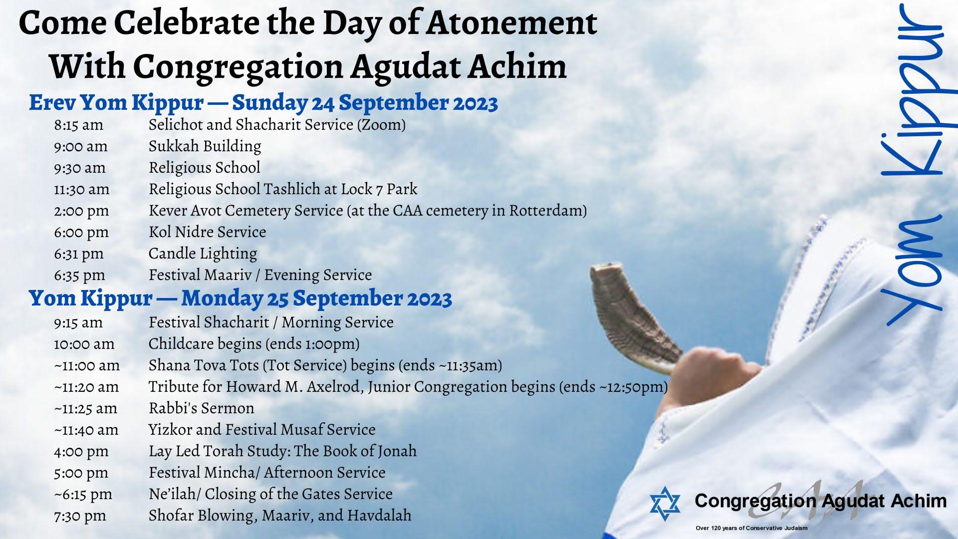 Come Celebrate the Day of Atonement With Congregation Agudat Achim
