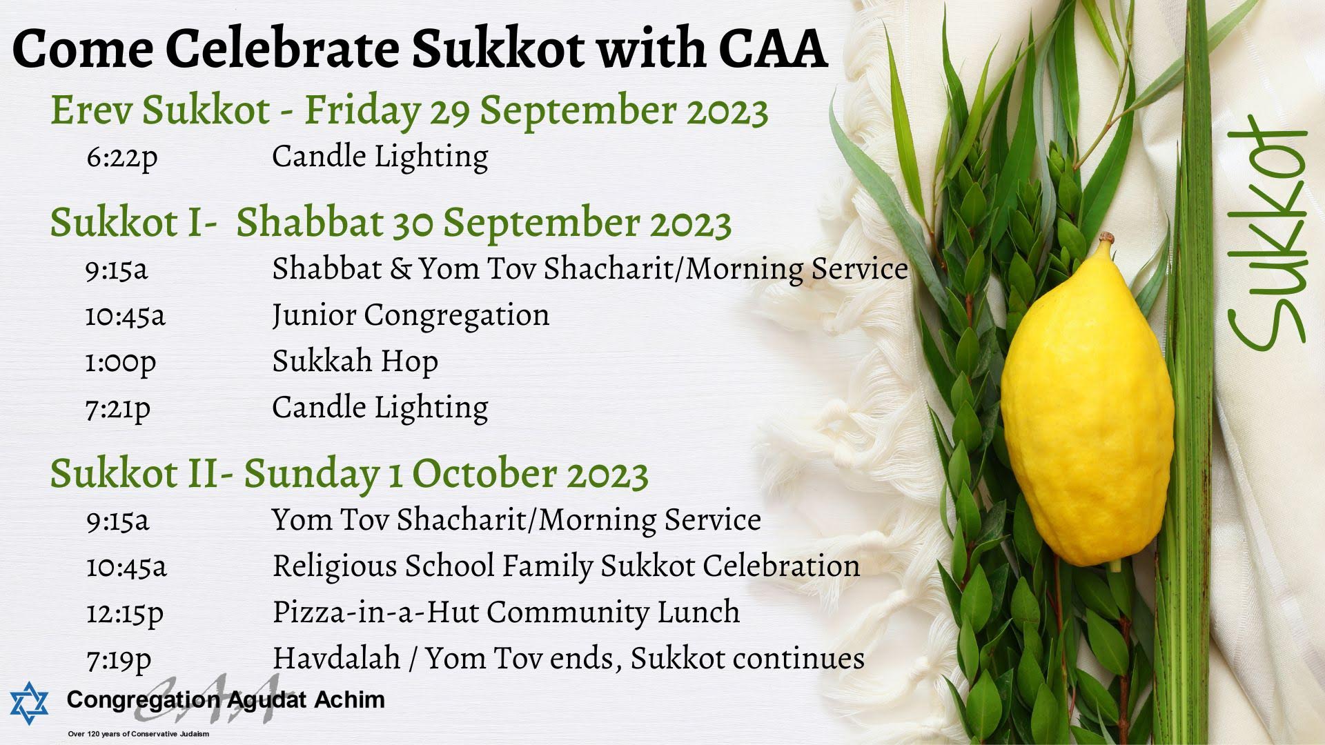 Come Celebrate Sukkot With Congregation Agudat Achim