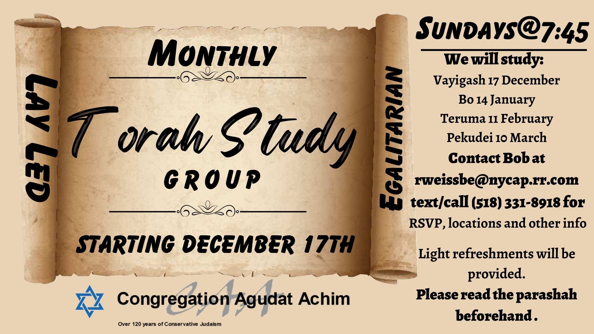 December Lay Led Torah Study